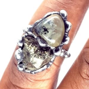 Pyrite and prehnite ring size 6.5